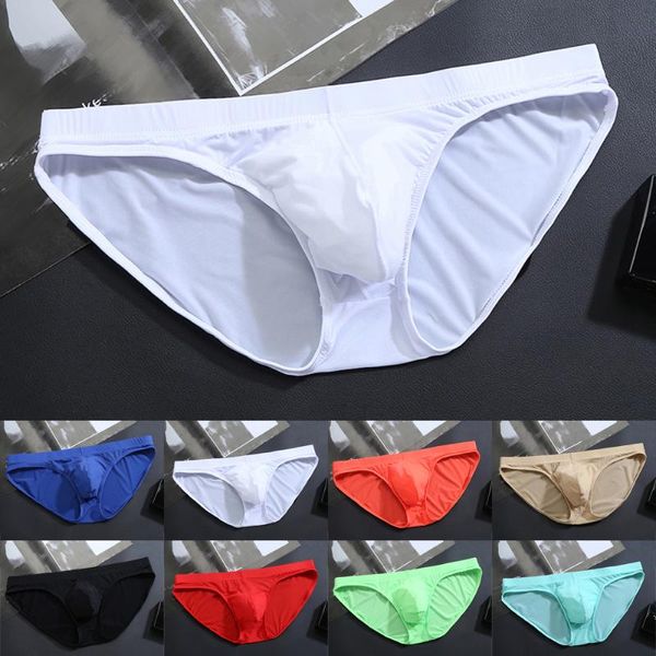 Cuecas Mens Underwear Briefs Verão Gelo Transparente Cintura Baixa Calcinha Sexy Gay Sem Costura Silkly U Convexo Bolsa