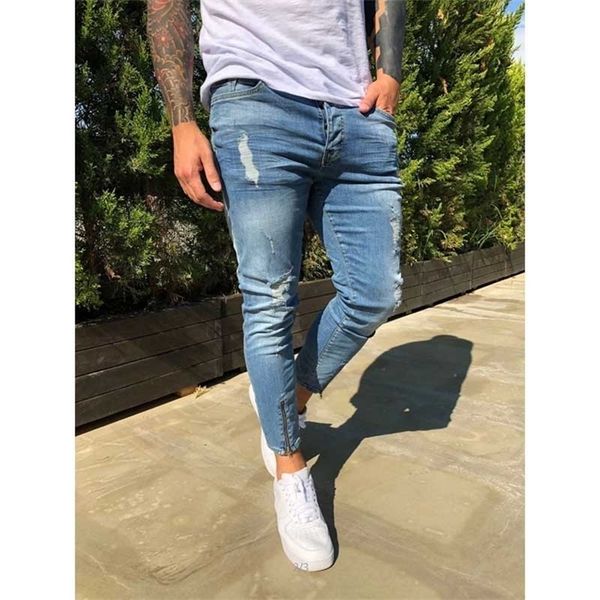 

mens ripped jeans for men casual black blue skinny slim fit denim pants biker hip hop jeans zipper designer denim pants lj200903
