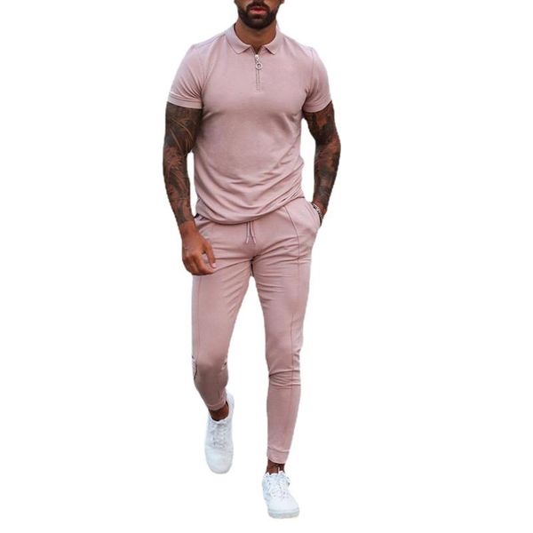 

men's tracksuits fashion solid mens clothes 2022 summer 2 piece set men turn-down collar zipper and drawstring pants outfit casual sui, Gray