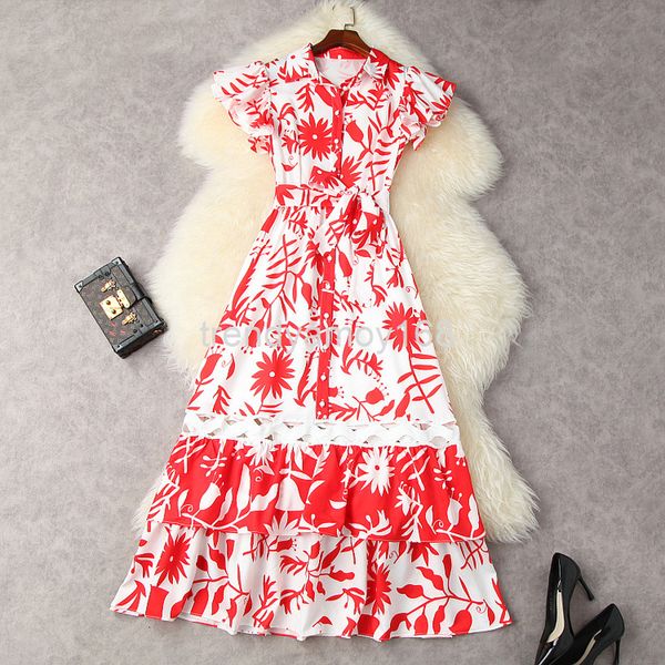 

casual dresses summer women's dress with western style printing, flying sleeves, waist closed, hollow out, lotus leaf skirt, temperamen, Black;gray