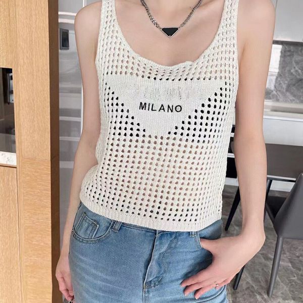 

fashion knitted vest designer womens knits wear triangular badge hollow front letter sleeveless tshirt embroidery loose comfortable personal, White