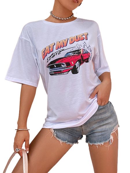 

car & letter graphic tee u4ht#, White