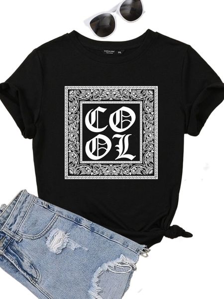 

plus letter & paisley print tee z3gb#, Black