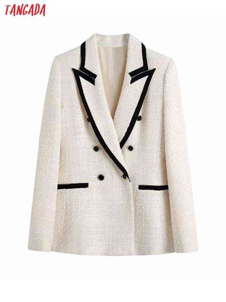 

suit tangada women fashion white tweed blazer jacket vintage long sleeve pocket, White;black