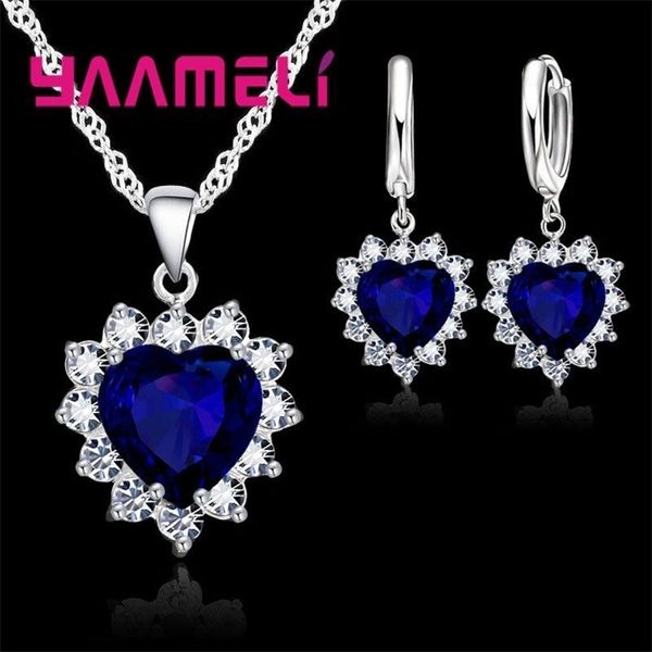 

trendy 925 sterling silver jewelry set for women heart cz stone charm pendants necklaces earrings love anniversary gift 220716