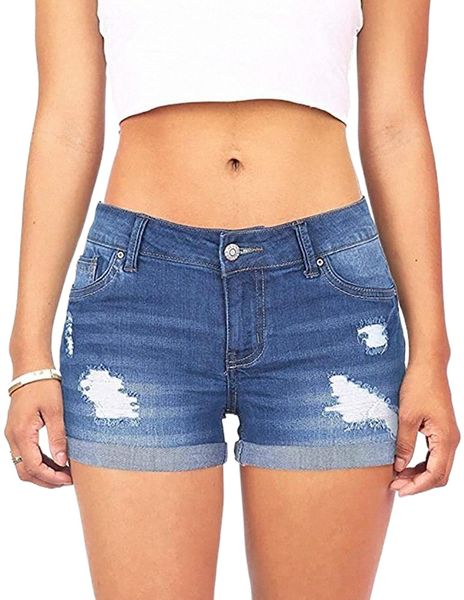 

jean shorts women, womens high rise stretch denim shorts ripped rolled distressed summer shorts h2eg#, White;black