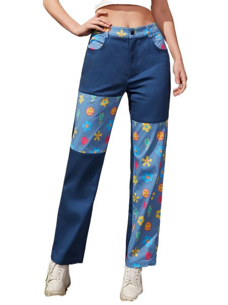 

cartoon & lightning print pants c88t#, Black;white