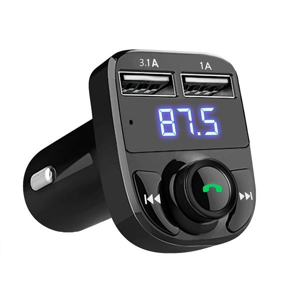X8 Trasmettitore wireless FM Caricatore Modulatore Aux Kit vivavoce per auto Bluetooth Lettore audio MP3 Caricabatterie doppio USB 3.1A per iPhone 13 12 11 Pro Max X 8 7