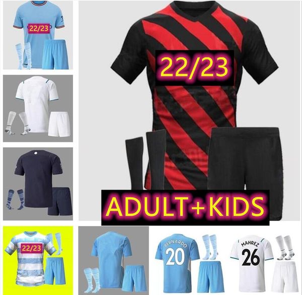 

2022 2023 agueroooo manchester haaland grealish soccer jersey 22 23 sterling ferran de bruyne foden football shirts men kit socks kids unifo, Black;yellow