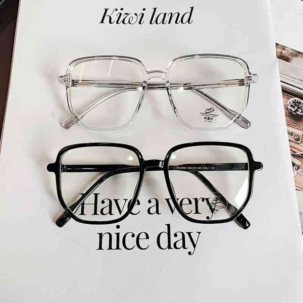 

sunglasses 2022 korean fashion large frame anti blue light polygonal flat lens men's and women's tr90 myopia glasses, White;black