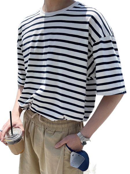 

dazy men striped drop shoulder tee 65us#, White;black