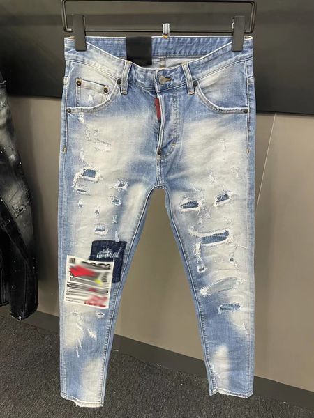 

mens designer jeans fashion denim pants for male skinny ripped destroyed stretch slim fit jean beam foot trousers 333, Blue
