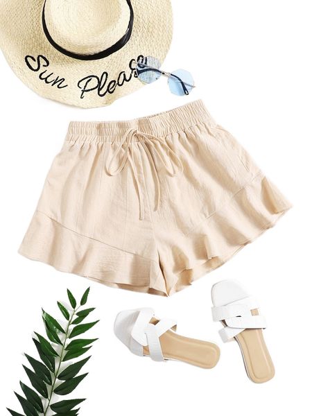

ruffle hem solid shorts m2mu#, White;black