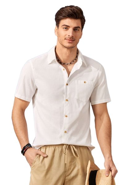 

men button through pocket front shirt 79eh#, White;black