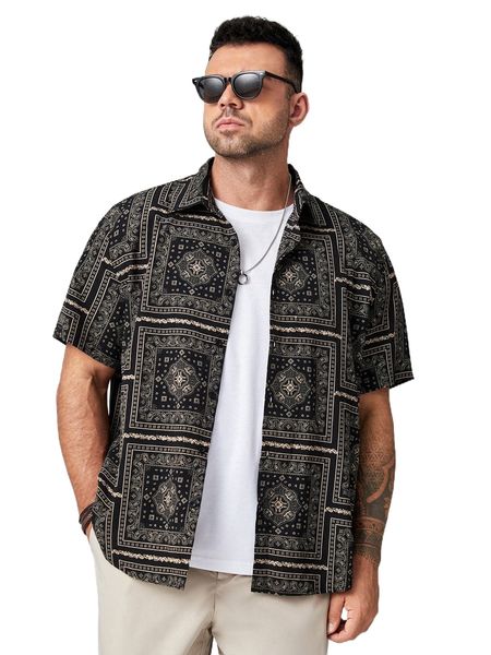 

extended sizes men paisley & scarf print shirt y8nb#, White;black