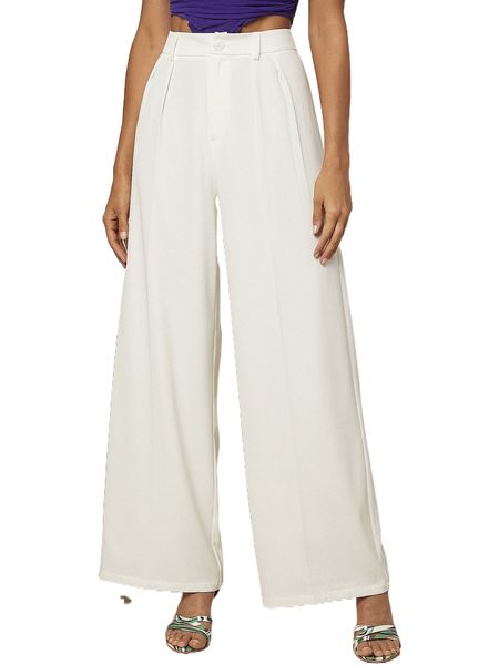

solid high waist wide leg pants s9cr#, Black;white