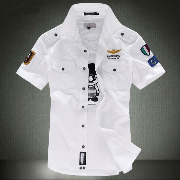 

2022 summer new fashion trend embroidery slim shortsleeved lapel shirt korean version mens printed casual top, White;black