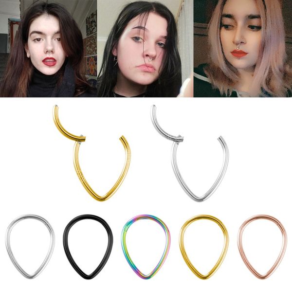 

hinged segment nose ring septum piercing hoop eyebrow cartiliage earring stainless steel tragus helix clicker body jewelry, Silver