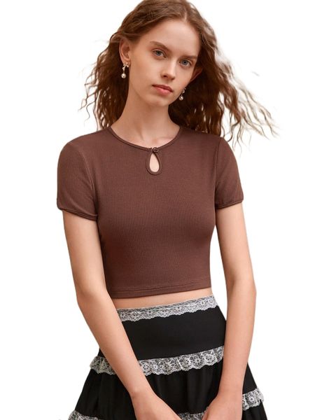 

mod ribbed knit keyhole neck tee 61e5#, White
