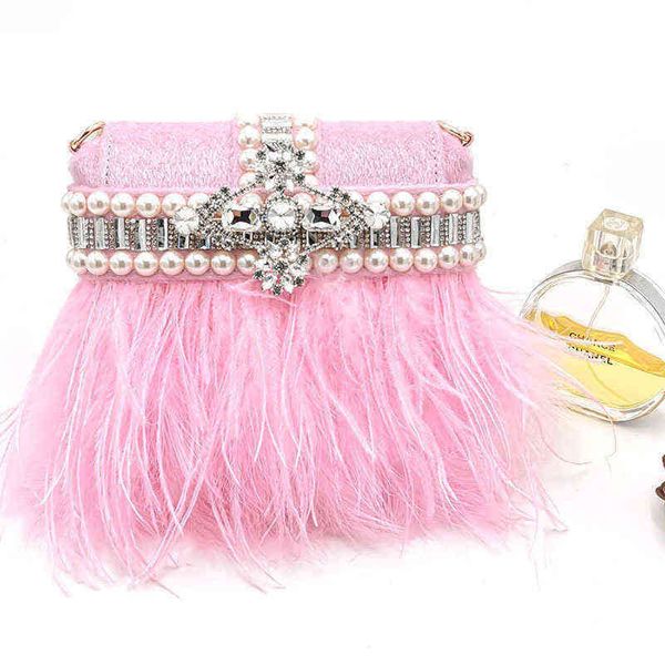 

nxy evening bag women ostrich fur handbags fashion designer ladies diamond shoulder famous brands pearl messenger 0530