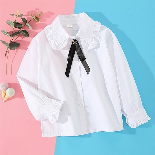 

baby children's clothing spring big kids clothes long-sleeve white school white lace girls blouses children cotton shirt 220808, White;black