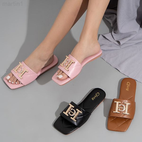 

slippers designer 2022 female summer flat ladies slides slippersfngs, Black