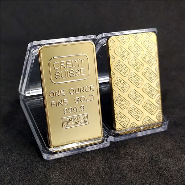 

10 pcs swiss souvenir coin gift non magnetic credit suisse ingot 1oz gold plated bullion bar metal coin 50 x 28 mm with different serial las