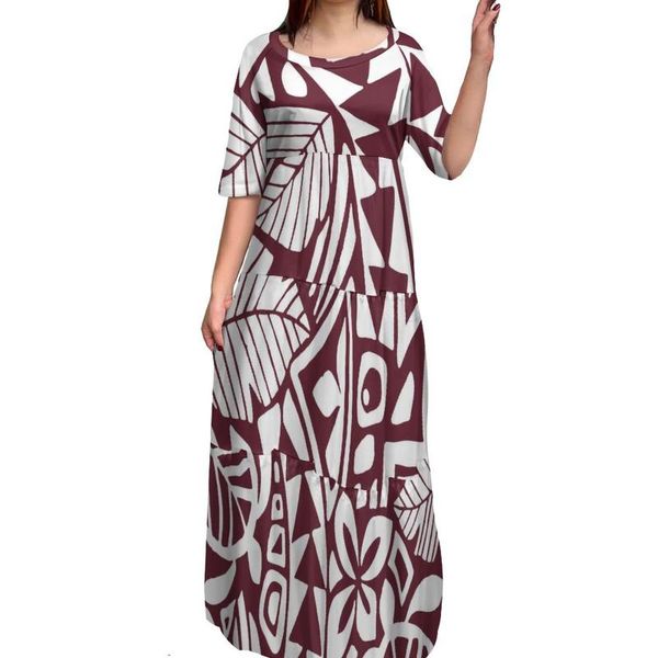 Lässige Kleider Großhandelspreis Samoan Tribe Lady Custom Hawaiian Flower Polynesian Print Halbarm Große Größe Frau Langes, figurbetontes KleidCasual