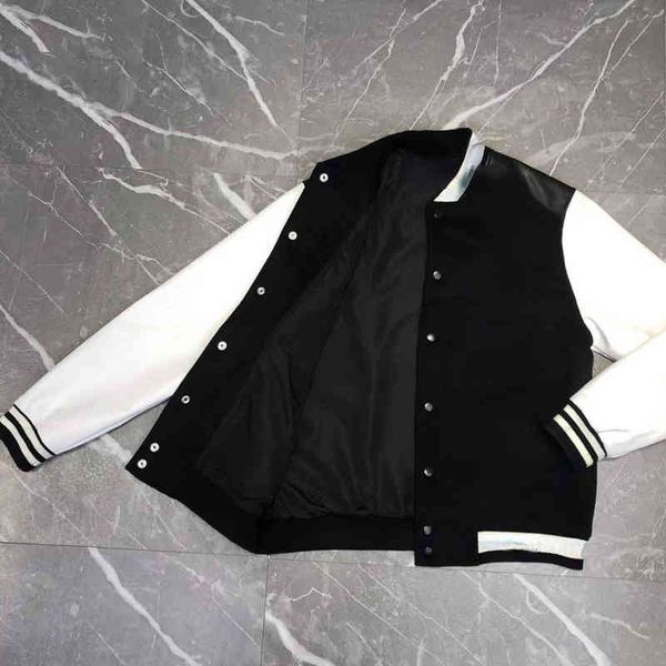 

women's jackets c family 2022 early autumn new couple style large wool leather sleeve c letter towel embroidered jacket, Black;brown