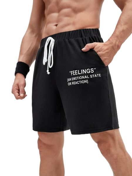 

men slogan graphic knot front sleep shorts n24q#, Black;brown