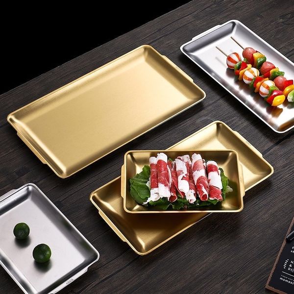 Addensare in acciaio inox Conservazione degli alimenti Vassoi poco profondi BBQ Sushi Piatto piano Pane Pasticceria Teglia da cucina Frutta Verdura Piatto W220425