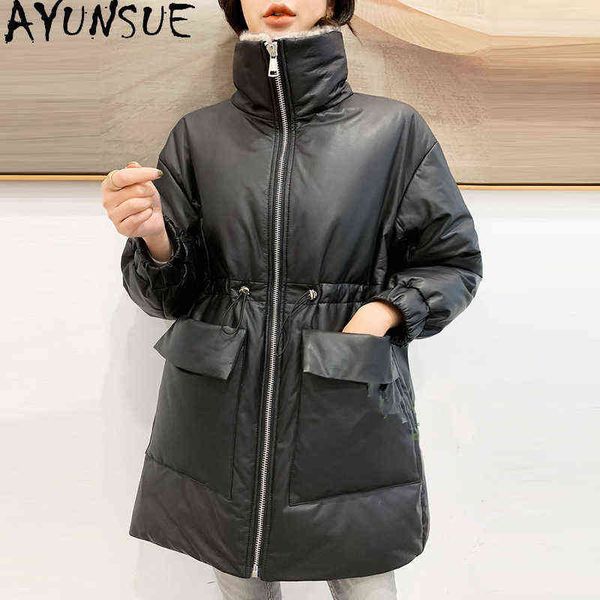 

ayunsue women winter down jacket 90 white duck down jackets real sheepskin coat korean parka woman mink fur collar 2020 14 j220727, Black