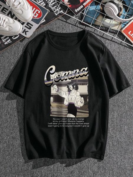 

men slogan and figure graphic tee 36jb#, White;black