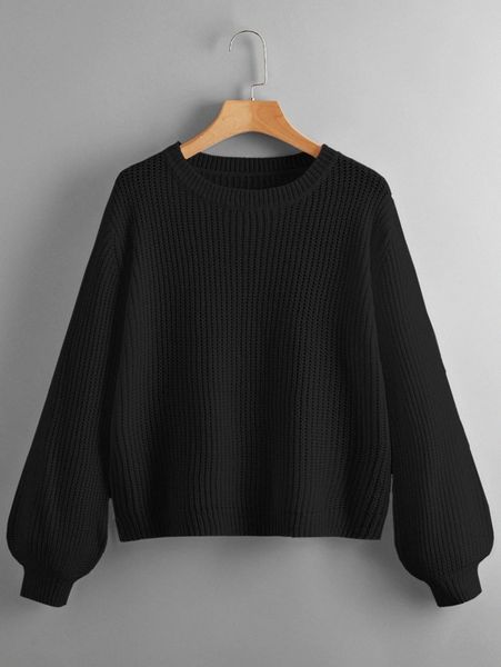 

solid lantern sleeve sweater s9zk#, White;black