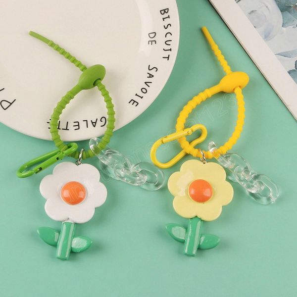 

cute sunflower women car key chain pendant small fresh silicone buckle accessories friend gift headphone bag decoration, Silver