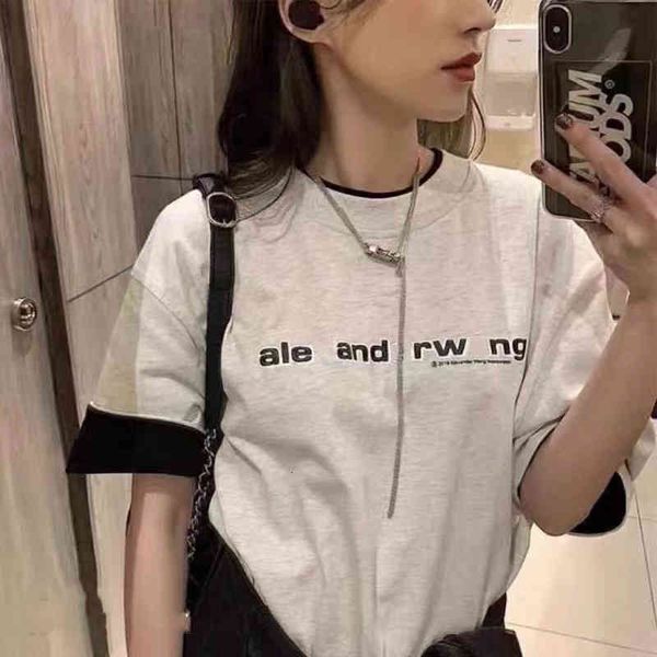

women's t-shirt correct version summer aw king letter print gray black contrast men's and women's fake two short sleeved t-sh, White