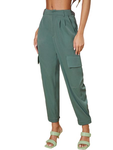 

solid crop cargo pants v5n2#, Black;white