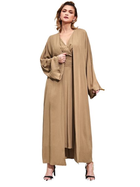 

x 1000.one solid flounce sleeve open front coat b40v#, Black