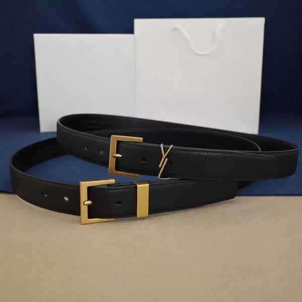 

belt for woman fashion gold needle buckle man womens belts genuine cowhide 2 color with gift box, Black;brown
