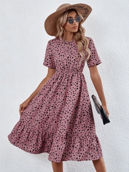 

ruffle hem allover print dress u7gj#, Black;gray