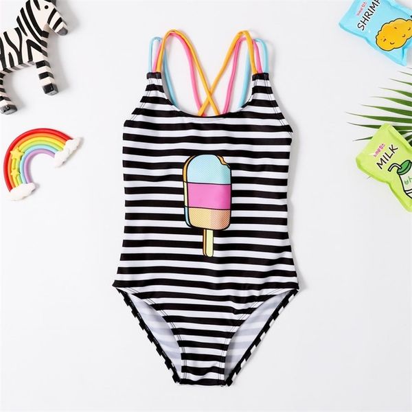 Meninas de banho de meninas Baby 3 ~ 8y Swimsuit infantil tiras de estilo de estilo para crianças de praia-sw412 220426