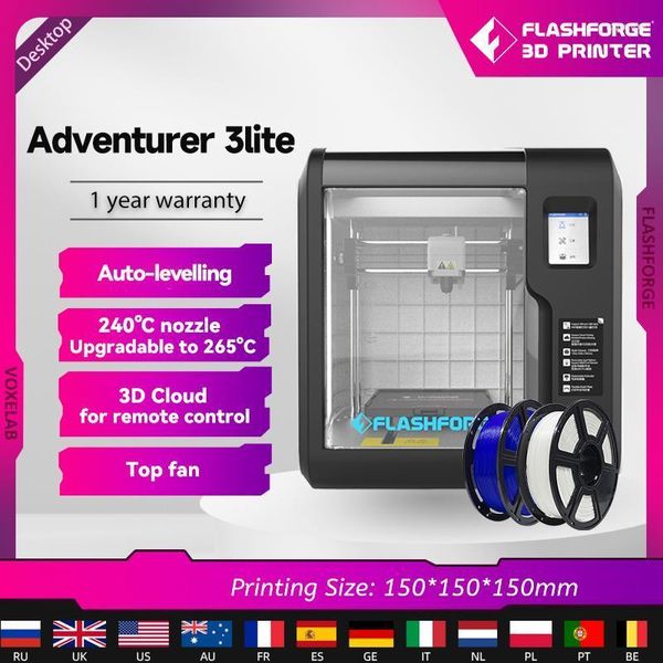 Printers Flashforge Adventurer 3lite с автоматическим выравнивающим 3D -принтером для школьного дома Использование гибкой платформы Cloud Printing Образование Roge22
