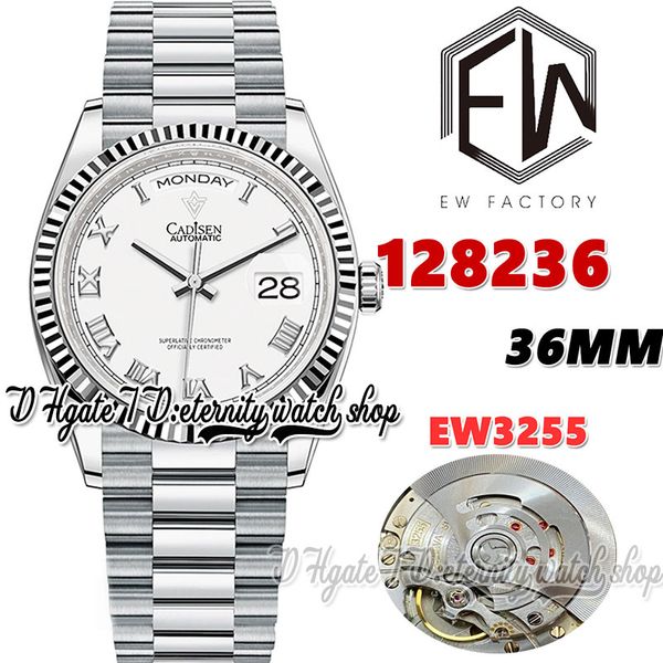 

ewf v3 ew128236 ew3255 automatic mens watch 36mm fluted bezel white dial roman markers 904l jubileesteel bracelet with same serial warranty, Slivery;brown