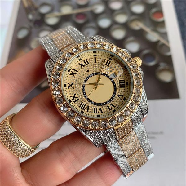 

fashion brand watches men crystal style stainless steel band calendar date quartz wrist watch r143332c, Slivery;brown