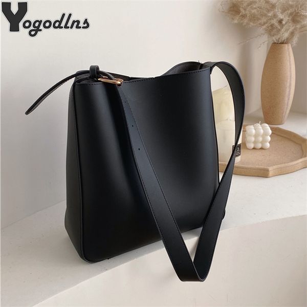 

simple vintage pu leather composite bags for women casual large capacity messenger bags female solid luxury bucket handbag 220401