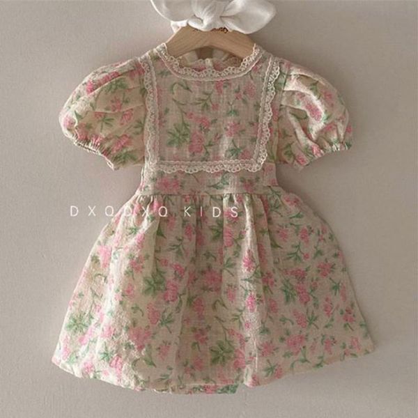 

kids clothes summer cotton classic dress floral pattern short sleeve girls long, Red;yellow