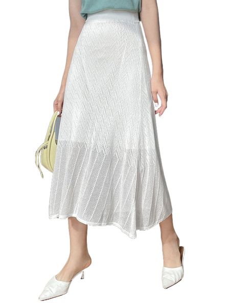 

dazy high waist a-line pointelle knit skirt 72qk#, White;black