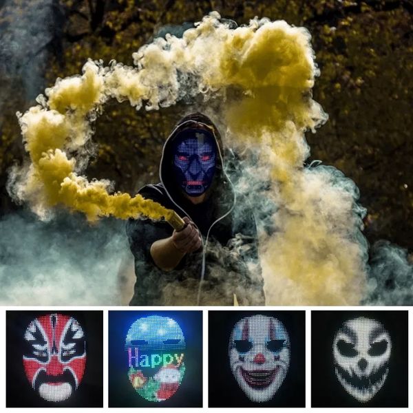 Yenilik Aydınlatma 1 adet Bluetooth uyumlu Cadılar Bayramı Maskesi LED Aydınlık Maskeler Karnaval Festivali Değiştirme Yüz Aydınlatma Partisi Noel Maske Dekoru