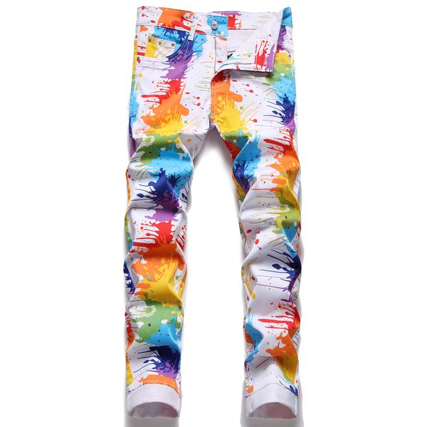 

slim fit pants jeans straight leg full printed men regular cotton jean pant hip hop casual big size trousers 5696, Blue