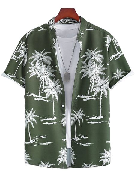 

men 1pc random tropical print shirt r4gc#, White;black